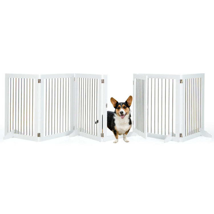 Freestanding 6-Panel Dog Gate with 4 Support Feet for Stairs-WhiteCostway Gallery View 7 of 10